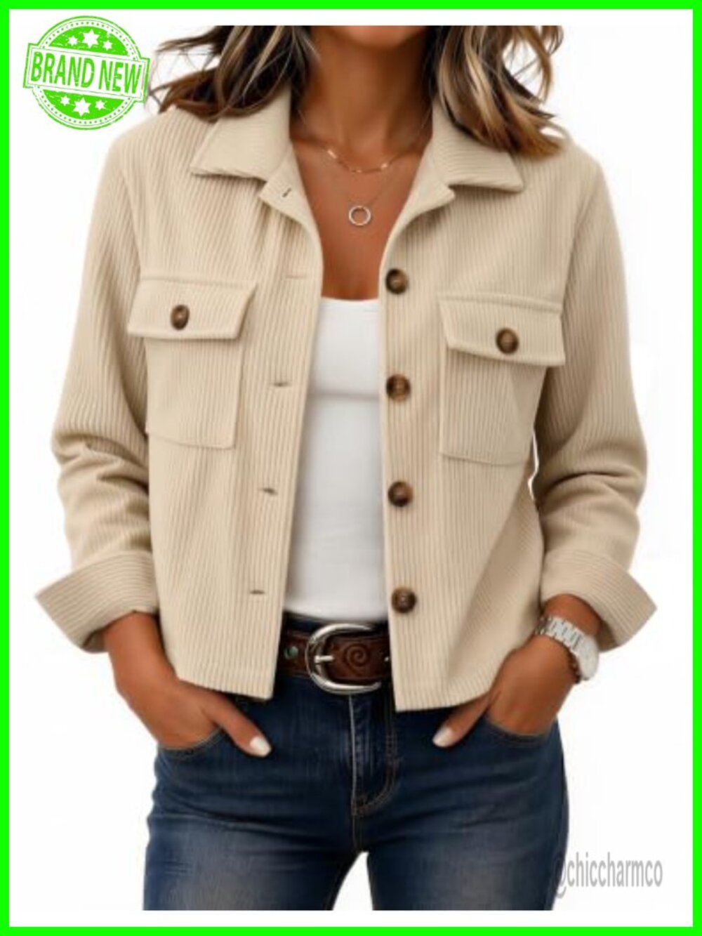 Corduroy Button Down Cropped Shacket Long Sleeve Casual Fall Jacket